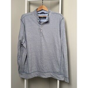 Tommy Bahama Knit Top Mens XL Blue Stand Neck Long Sleeve Pullover 1/4 Snap